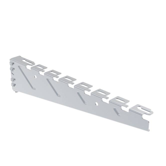 Eine Metallhalterung mit mehreren Kerben und Löchern zur Unterstützung oder Strukturverbindung.