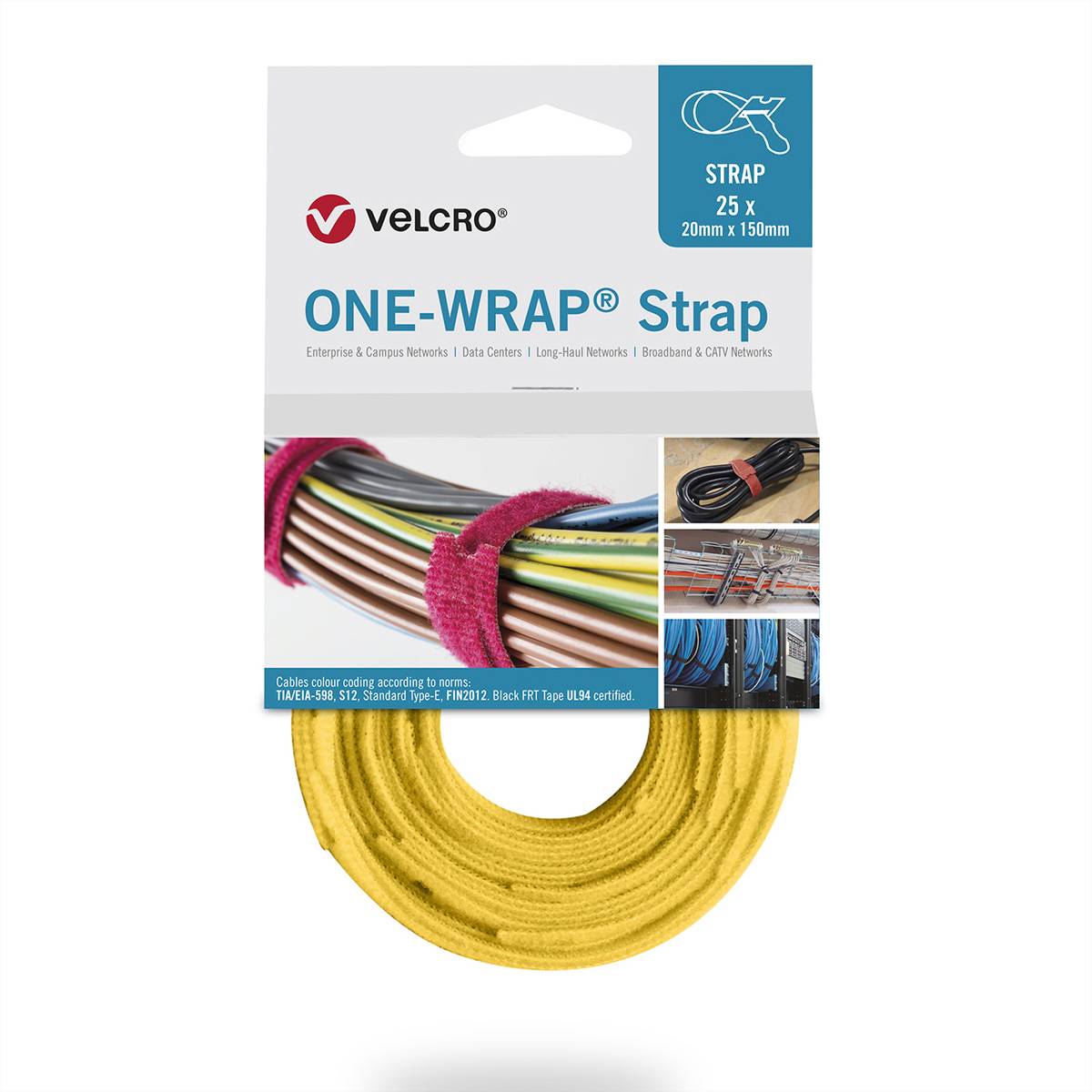VELCROÂ® One WrapÂ® Strap 20mm x 330mm, 25 Stück, gelb Klettbänder / Kabelbinder Klettband