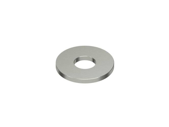 Eine flache, kreisförmige Metallscheibe mit einem Loch in der Mitte, typischerweise in mechanischen Baugruppen verwendet, um Lasten zu verteilen oder Beschädigungen zu vermeiden.