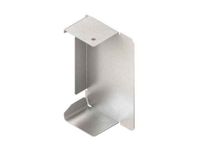 Eine Metallwinkelklammer mit einem kleinen Loch oben, wahrscheinlich für Strukturunterstützung oder Regale verwendet.