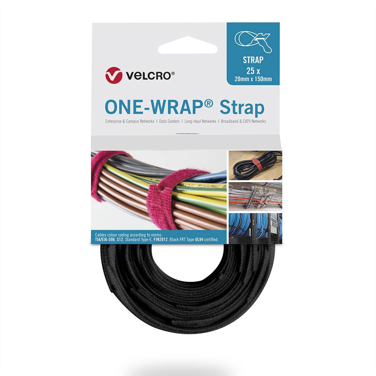 VELCROÂ® One WrapÂ® Strap 25mm x 300mm, 25 Stück, flammhemmend, schwarz Klettbänder / Kabelbinder