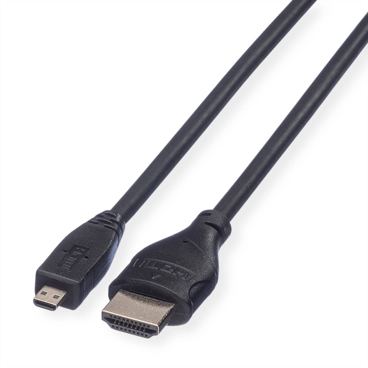 ROLINE HDMI High Speed Kabel mit Ethernet, ST - Micro ST, 2 m with Ethernet