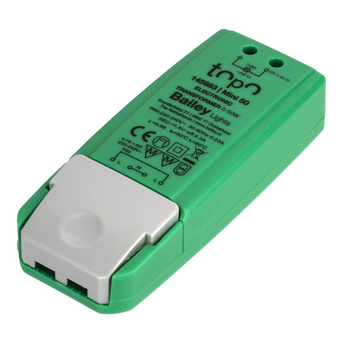 BAIL TOPO Mini elektr. Trafo 145683 230/12V AC 0-50W/LED 0-30W dimmbar Techn.Licht/Wohnraum