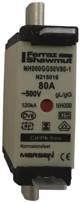 Mersen 1F659.000000 NH000 80A gG 500V NH-Sicherung sgl spannungsfrei (Inhalt 3 Stück)