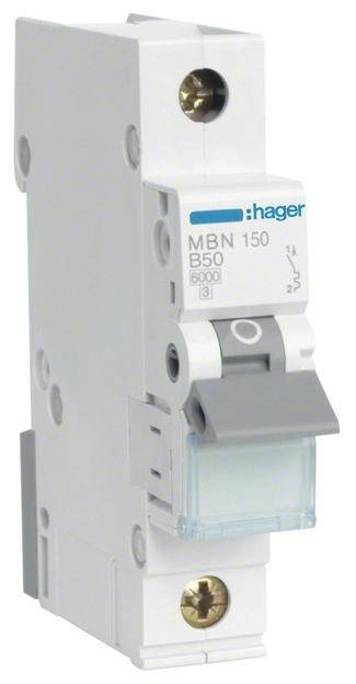 Hager Leitungsschutzschalter MBN150 1polig 6kA B-50A 1M Install.Baumaterial ZÃ¤hlerschr./Verteilg