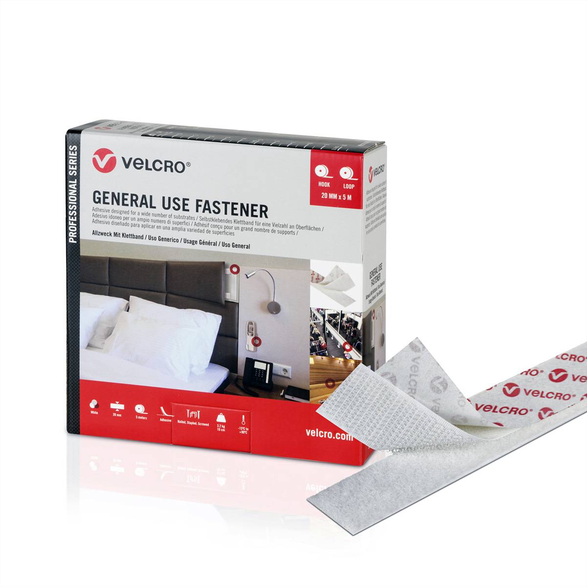 VELCRO® General Use Fastener 5m Hakenband 5m Flauschband, Haken &amp, Flausch 20mm weiß / und