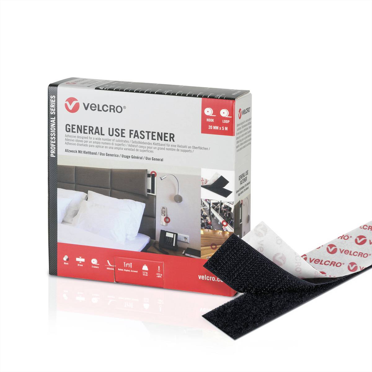 VELCRO® General Use Fastener 5m Hakenband 5m Flauschband, Haken &amp, Flausch 20mm schwarz / und