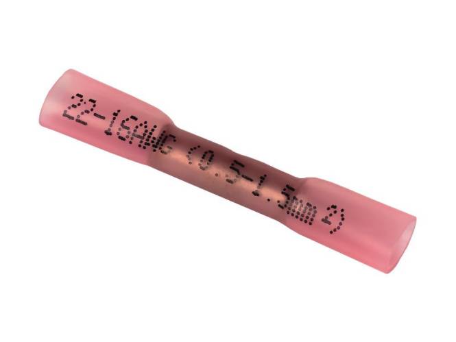 Ein rosa isolierter elektrischer Stöpselverbinder mit der Aufschrift „22-16 AWG (0,5-1,5 mm²)