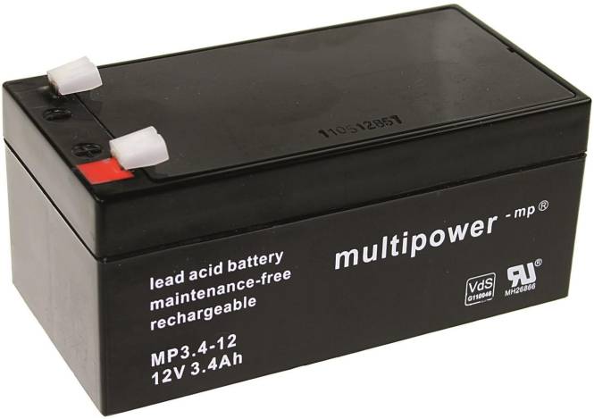 Multipower MBL12/3,4AH/VDS MP3,4-12 Bleiakku 12V Faston 4,8mm VDS wartungsf. Install.Baumaterial