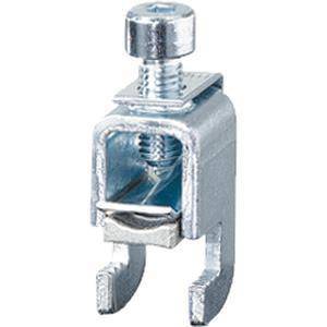 Ein silberner metallischer elektrischer Stecker mit einer Schraube oben und einem offenen Gehäuse, das zum Befestigen von Drähten ausgelegt ist.