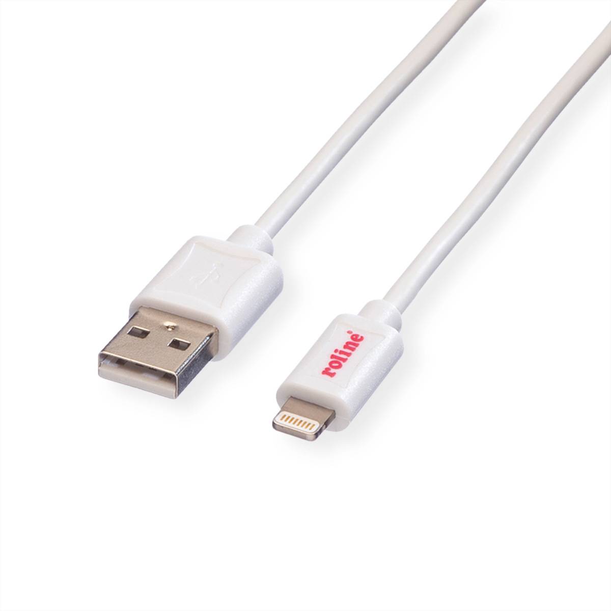 ROLINE USB 2.0 Sync- &amp, Ladekabel mit 8pin-Konnektor, weiß, 0,15 m Kabel Lightning Connector