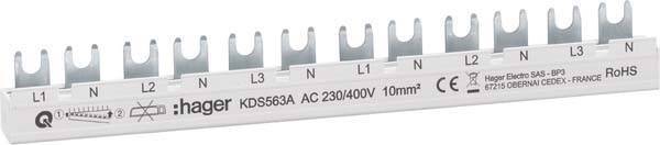 Hager Phasenschiene 12 Module KDS563A 63A L1N-L2N-L3N-L1N-L2N-L3N QuickBusbar Install.Baumaterial