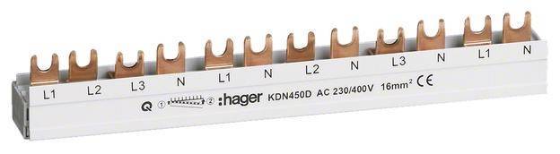 Hager Phasenschiene 3+N-polig KDN450D Gabelanschluss 16qmm 80A 12M 1+N AbgÃ¤nge Install.Baumaterial