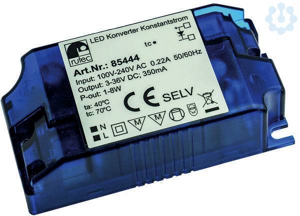 RUTEC LED Konverter 350mA 1-8W 85444 ** IP20 LBH 86x45x26mm, mit Zugentl. Techn.Licht/Wohnraum