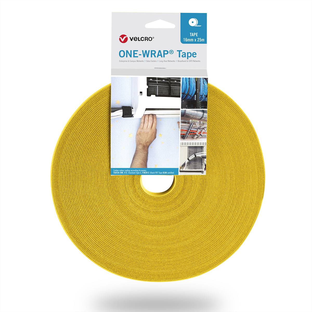 VELCROÂ® One WrapÂ® Band 10 mm breit, gelb, 25 m Klettbänder / Kabelbinder Klettband