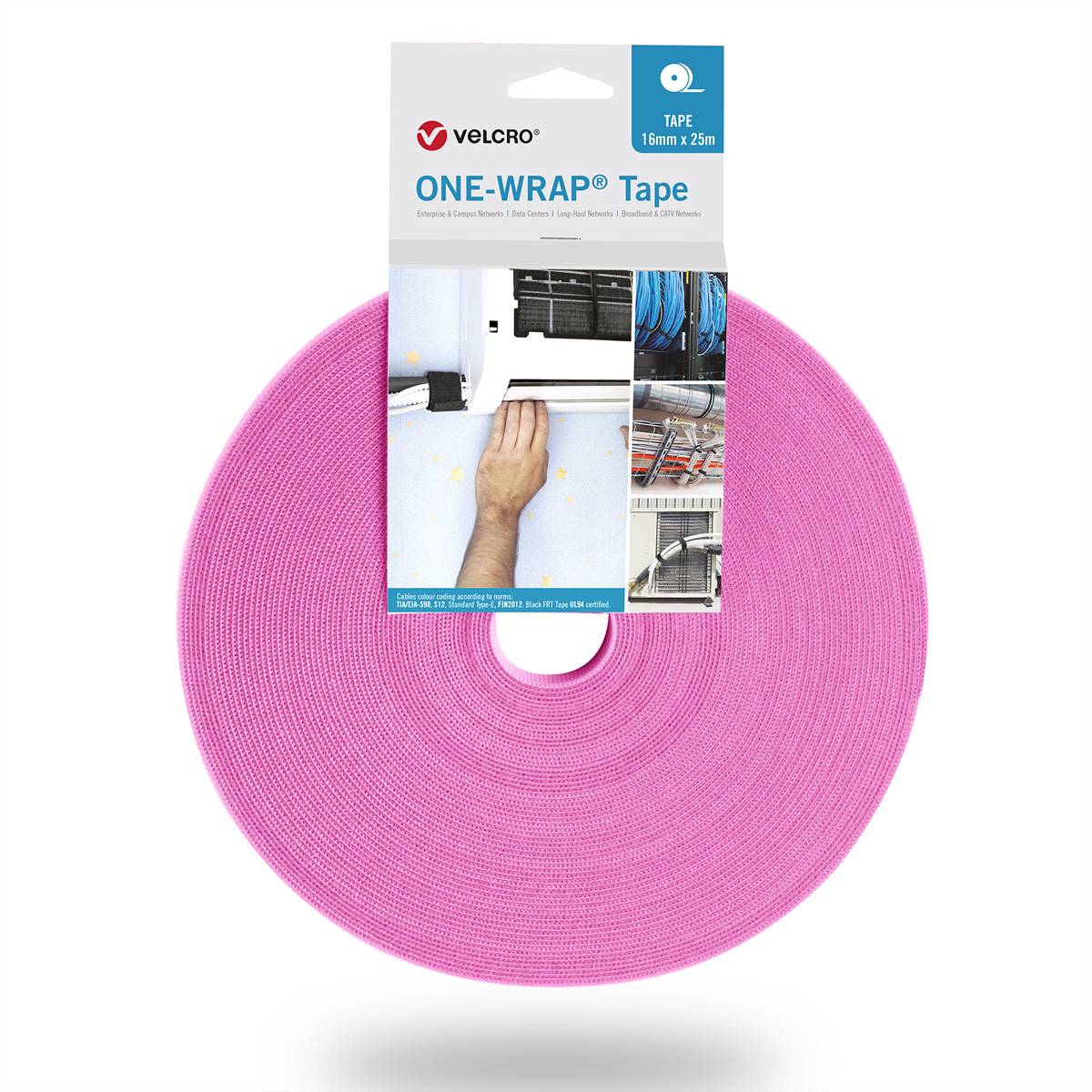 VELCROÂ® One WrapÂ® Band 10 mm breit, rosa, 25 m Klettbänder / Kabelbinder Klettband