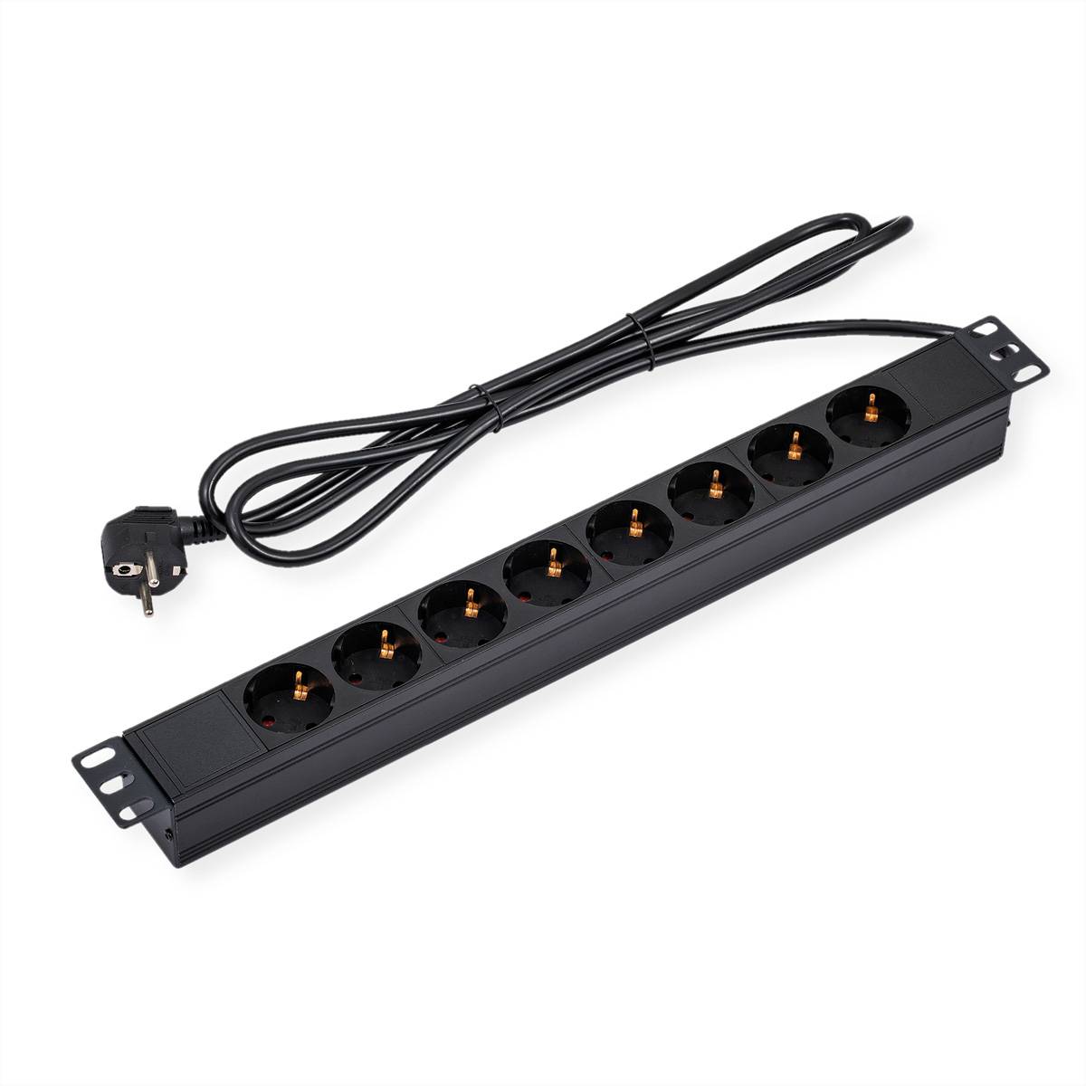 VALUE 19-Zoll-Steckdosenleiste 8fach, 1 HE, Schutzkontakt-Stecker, 2,8 m Steckdosenleisten 19