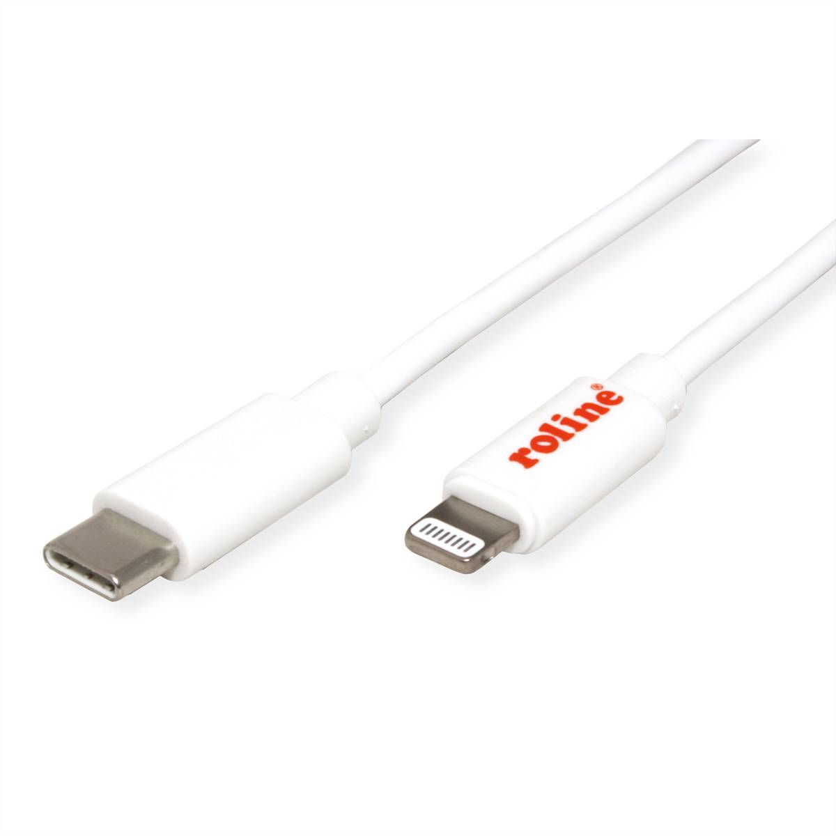 ROLINE USB Sync- &amp, Ladekabel, Typ C / 8pin Connector, weiß, 1 m Kabel Lightning Connector
