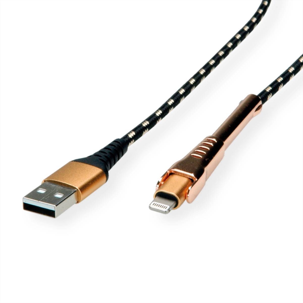 ROLINE GOLD USB 2.0 Sync- &amp, Ladekabel USB-A/8pin, Stütze, 1 m Kabel Lightning Connector