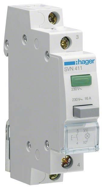 Hager Taster 16A 1SchlieÃŸer SVN411 230VAC m.Leuchtmelder grÃ¼n 1PLE Install.Baumaterial