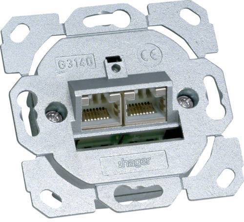 Hager Datendose f.2Cat.6A G3140 AnschlÃ¼sse 8/8polig geschirmt Install.Baumaterial