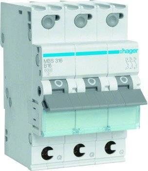 Hager Leitungsschutzschalter MBS316 ** 3polig 6kA B-16A Quick Connect 3M Install.Baumaterial