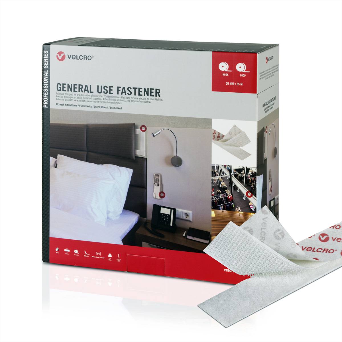 VELCRO® General Use Fastener 5m Hakenband 5m Flauschband, Haken &amp, Flausch 50mm weiß / und