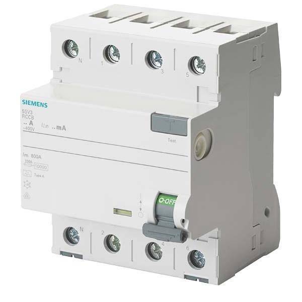 Siemens FI-Schalter 4x40A 5SV33446KL Typ A 40A 3+N-pol 30mA 400V 4TE N-links Install.Baumaterial