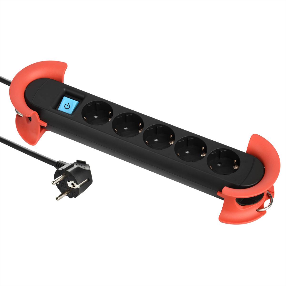 BACHMANN HOOK Indoor 5x Schutzkontakt, Kunststoff, mit Schalter, 5 m Steckdosenleisten