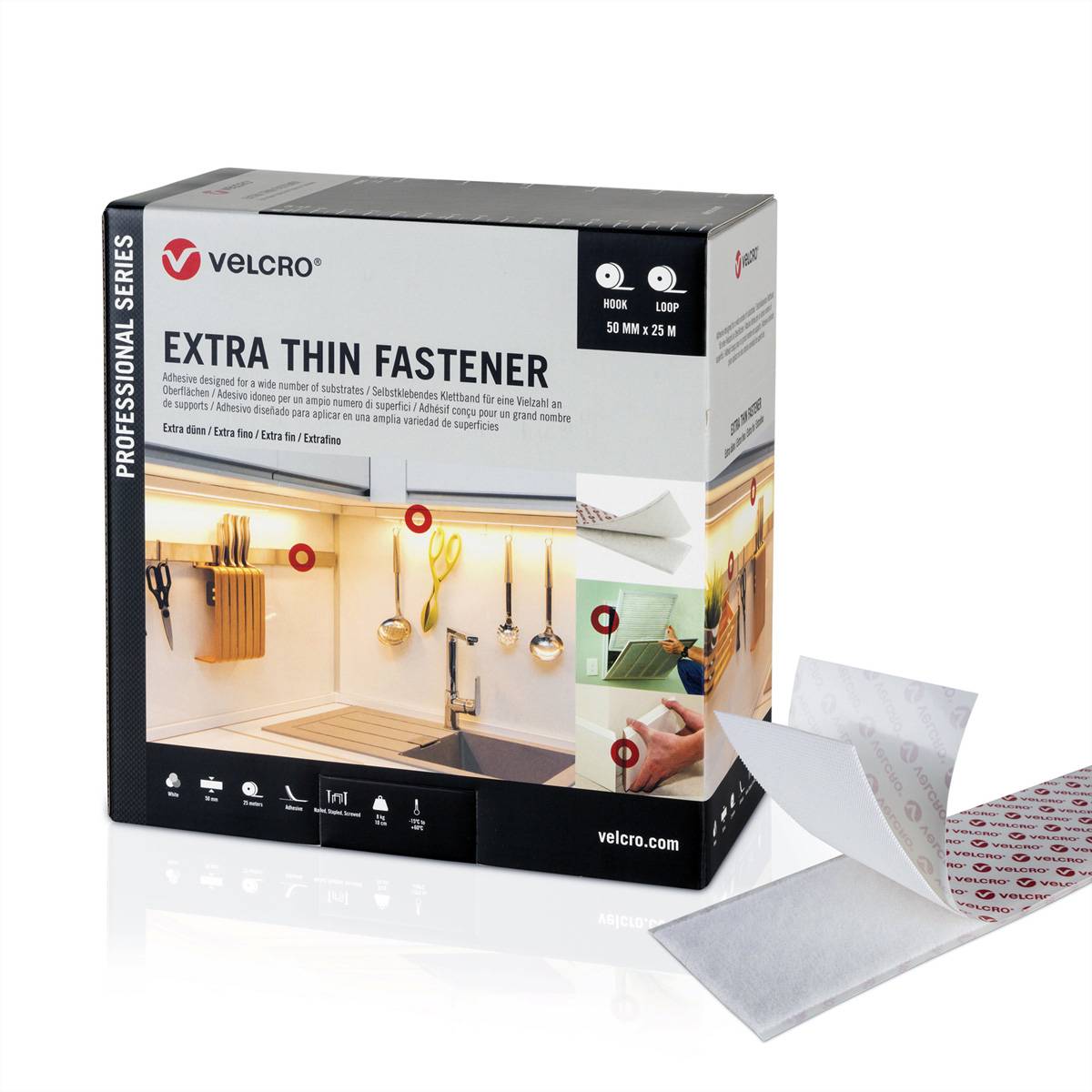 ® Extra Thin Fastener 25m Hakenband 25m Flauschband, Haken &amp, Flausch 20mm weiß / und