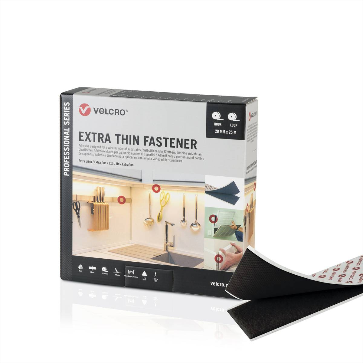 ® Extra Thin Fastener 25m Hakenband 25m Flauschband, Haken &amp, Flausch 20mm schwarz / und