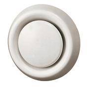 Ein runder, weißer Luftauslass-Diffusor mit einer zentralen, runden verstellbaren Öffnung, konzipiert für die Montage an Decke oder Wand.