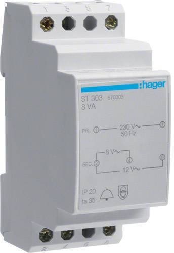 Hager Klingeltrafo 230V/8V u.12V ST303 8VA 2PLE Install.Baumaterial ZÃ¤hlerschr./Verteilg