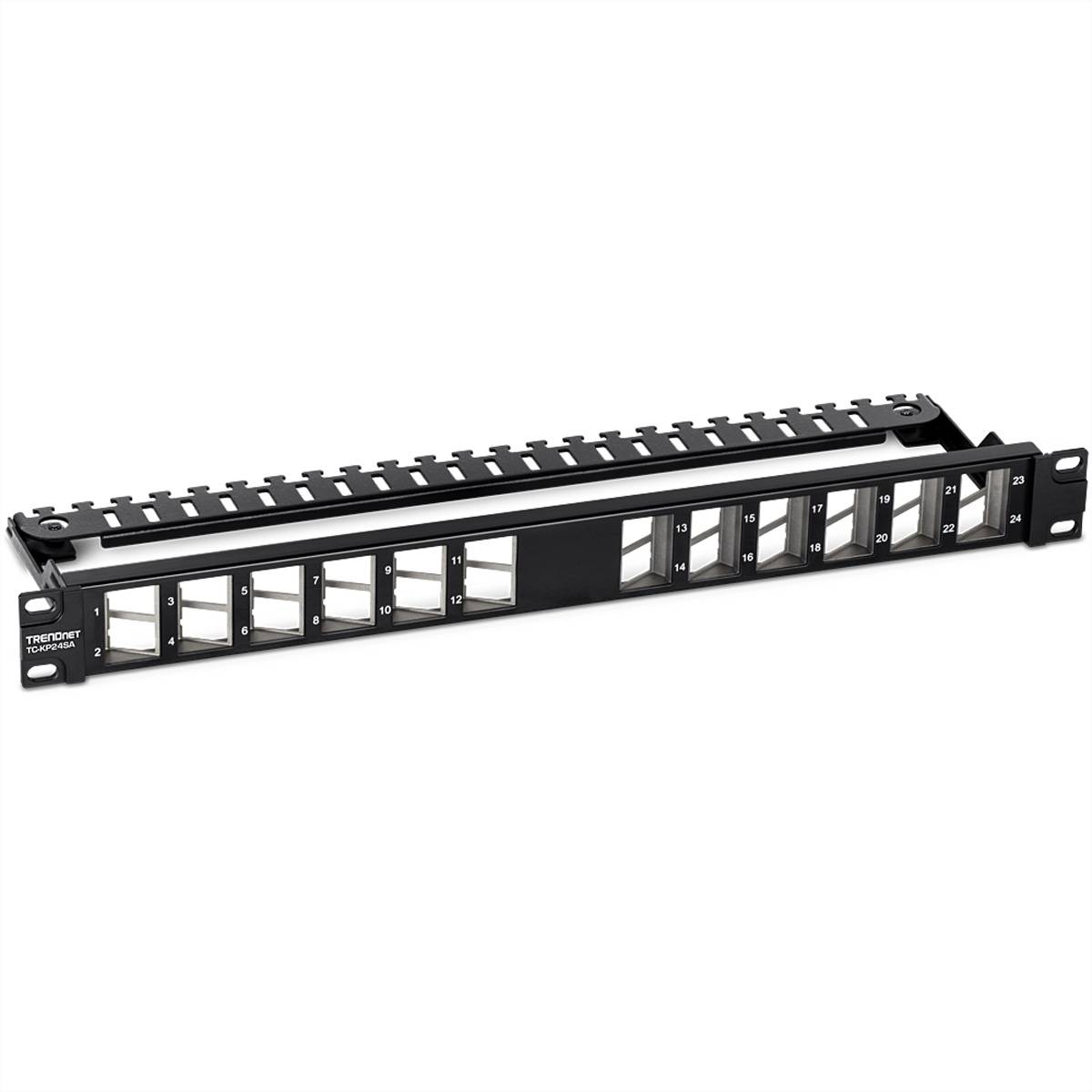 TRENDnet TC-KP24SA 24 Port Patch Panel, für Keystones, gewinkelt 1U Netzwerkkomponenten Patchpanel