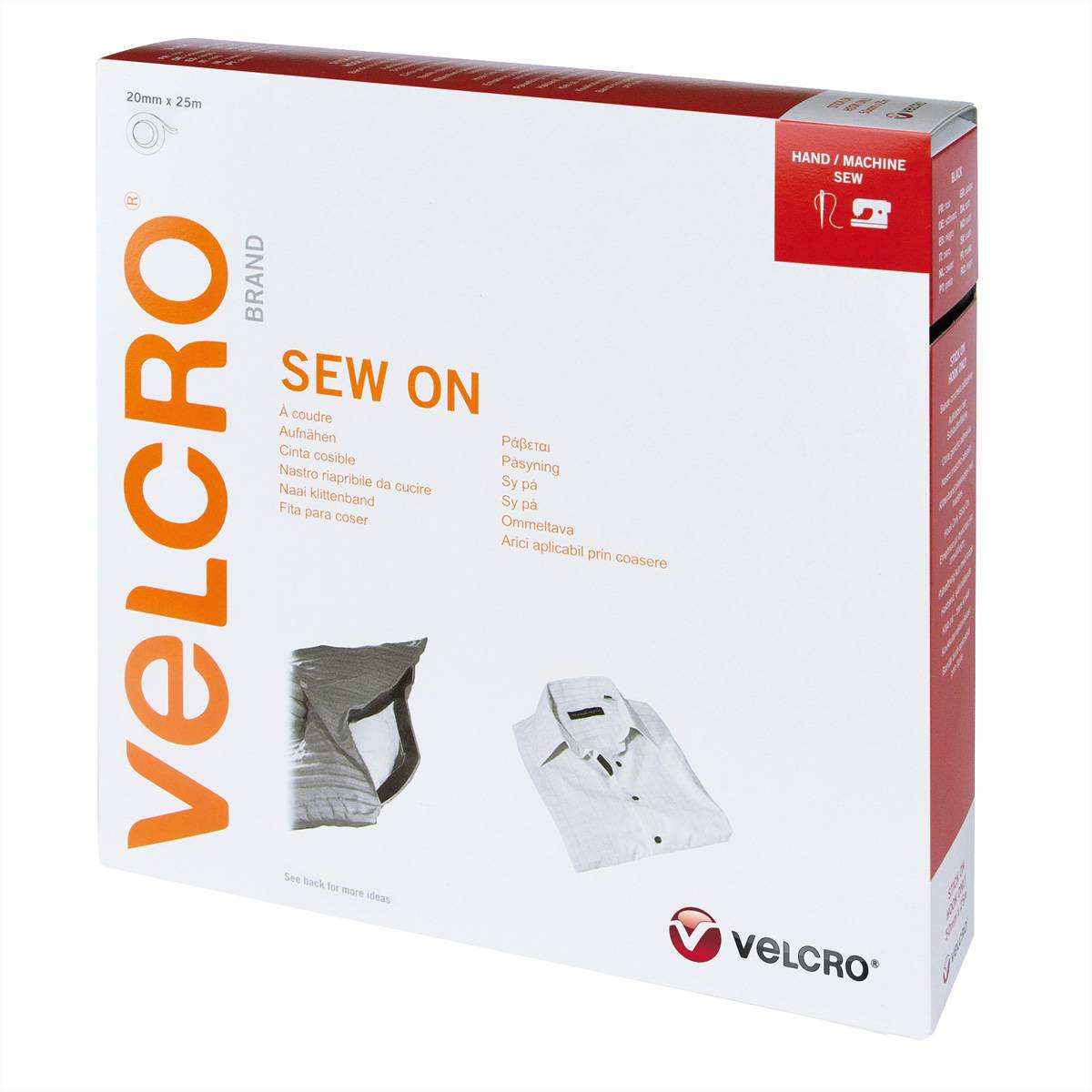 VELCROÂ® Klettband zum Aufnähen, Haken &amp, Flausch 20mm x 25m Schwarz Klettbänder / Kabelbinder