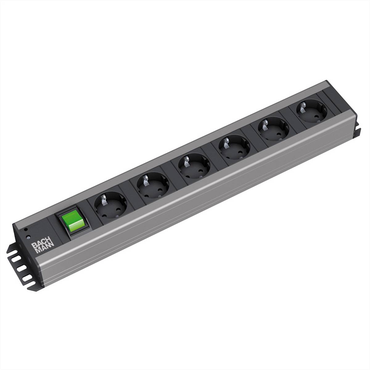 BACHMANN Handwerkerleiste 6x Schutzkontakt, Schalter, 19-Zoll-Rack kompatibel, 2 m Steckdosenleisten