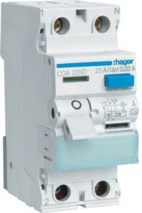 Hager Fi-Schalter 2polig 6kA 25A CDA225D ** 30mA Typ A Install.Baumaterial ZÃ¤hlerschr./Verteilg
