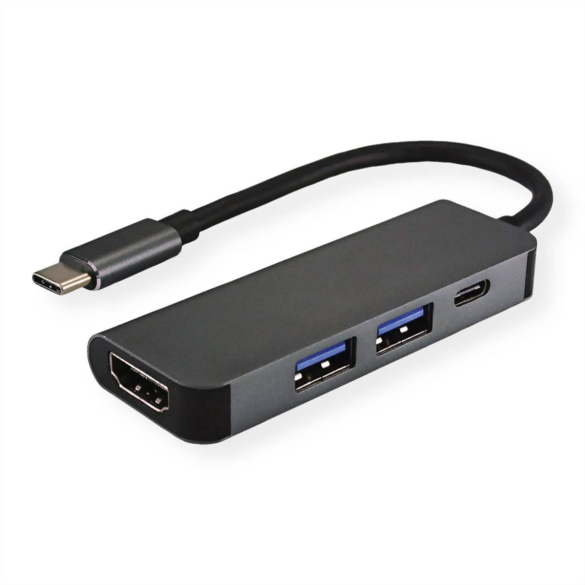 VALUE USB Typ C Dockingstation, HDMI 4K, 2x USB Typ A + Typ C PD Adapter, Terminatoren, Konverter