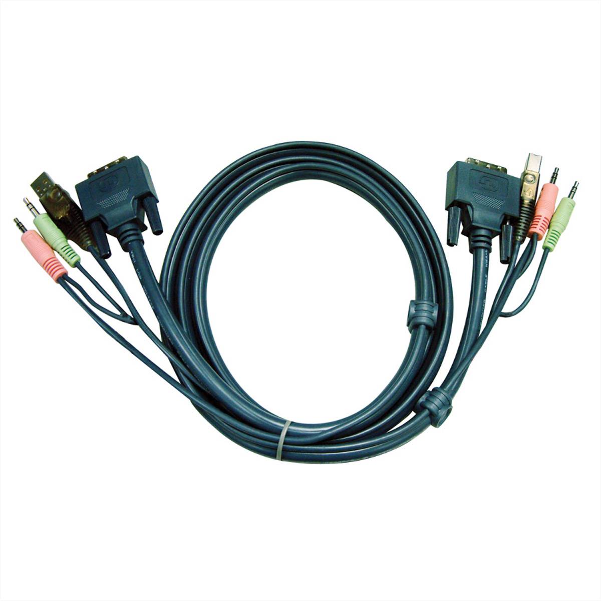 ATEN 2L-7D05U KVM Kabel DVI-D (Single Link), USB, Audio, schwarz, 5 m Adapter- / Konverterkabel