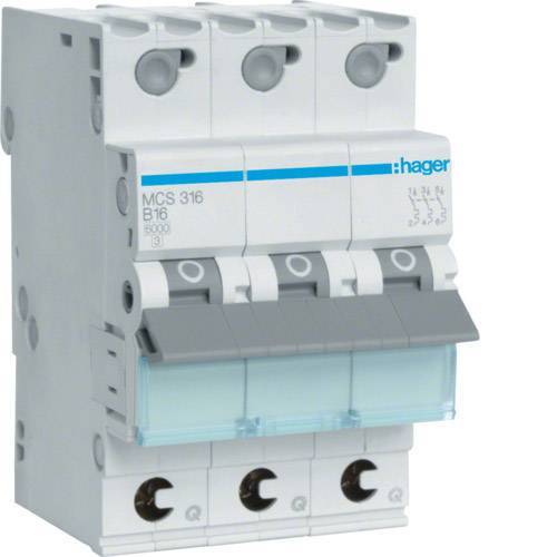 Hager Leitungsschutzschalter MCS316 ** 3polig 6kA C-16A Quick Connect 3M Install.Baumaterial