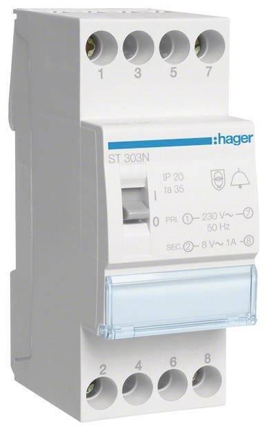 Hager Klingeltrafo 230V/8V 8VA ST303N m.Ausschalter 2PLE Install.Baumaterial ZÃ¤hlerschr./Verteilg