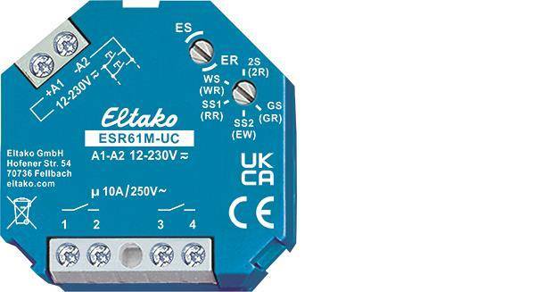 Blaues Relaismodul mit der Bezeichnung „Eltako ER61M-UC