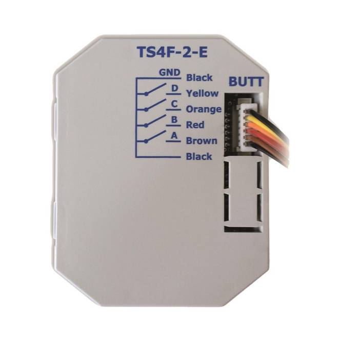 Ein rechteckiges elektronisches Gerät mit der Bezeichnung „TS4F-2-E