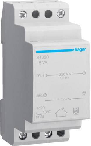 Hager Sicherheitstrafo 230V/12V ST320 18VA 2PLE Install.Baumaterial ZÃ¤hlerschr./Verteilg