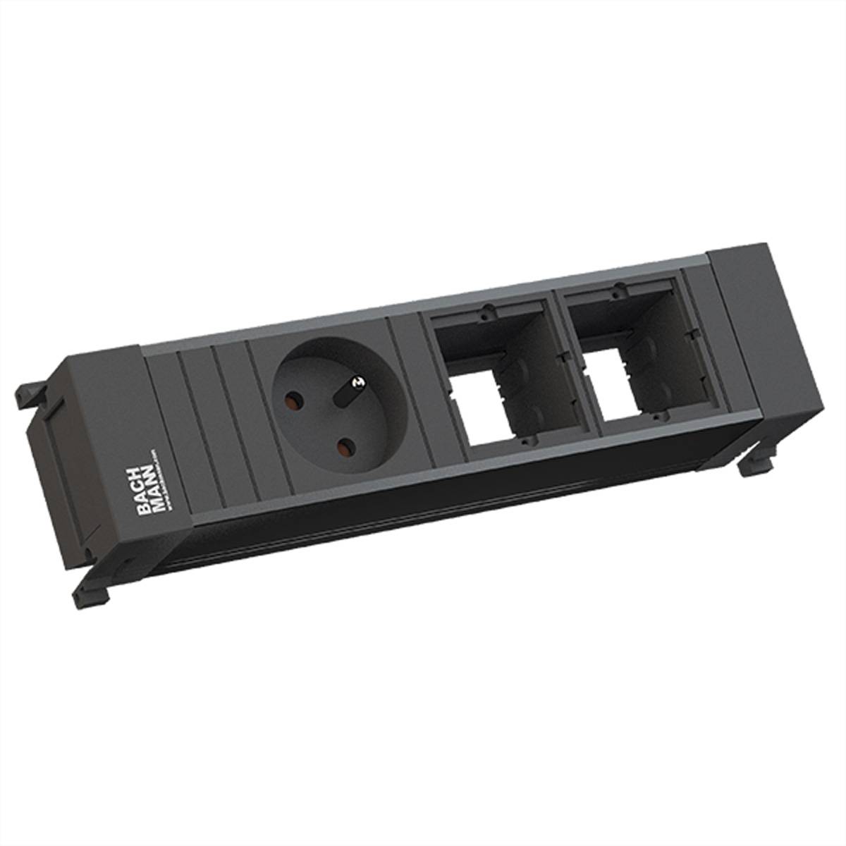 BACHMANN POWER FRAME 1xUTE 2xCM Kunststoffprofil schwarz Steckdosenleisten Einbau-Anschlussfelder