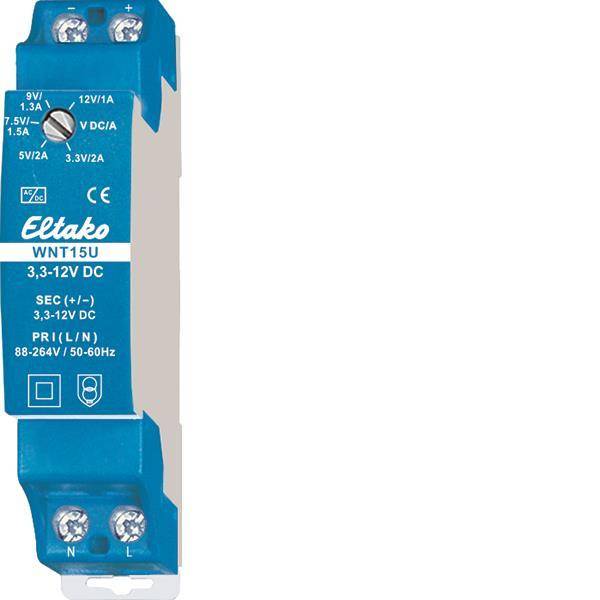 Ein blaues elektronisches Modul mit der Bezeichnung „Eltako WNT15U