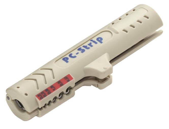 Ein beiges, tragbares Werkzeug mit der Bezeichnung „PC-Strip
