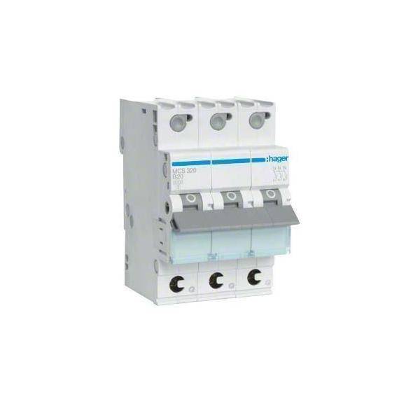 Hager Leitungsschutzschalter MCS320 ** 3polig 6kA C-20A QuickConnect 3M Install.Baumaterial