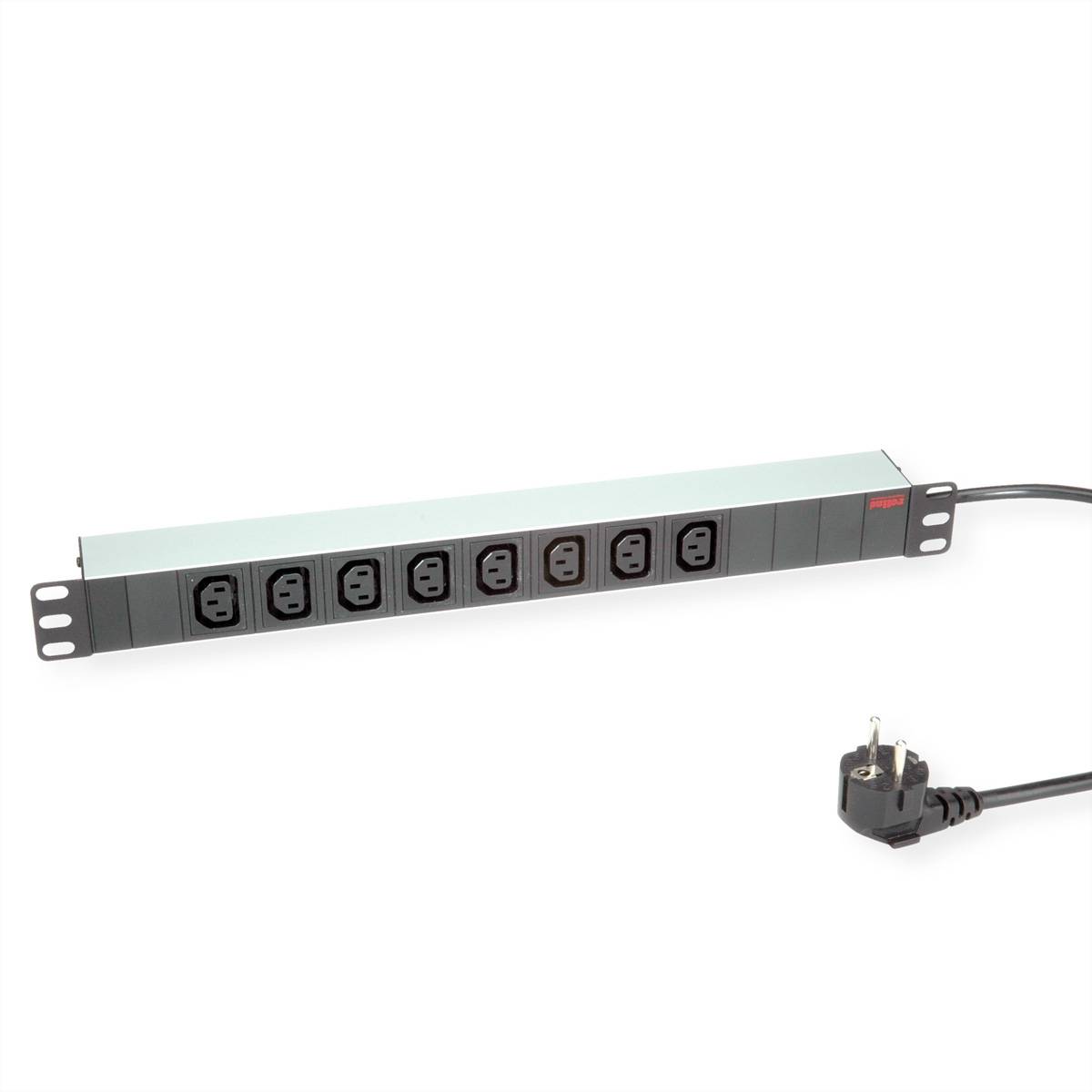 ROLINE 19-Zoll-Steckdosenleiste 8fach C13, Schutzkontakt-Stecker, Aluminium, 2 m Steckdosenleisten