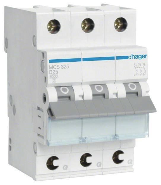Hager Leitungsschutzschalter MCS325 3polig 6kA C-25A QuickConnect 3M Install.Baumaterial